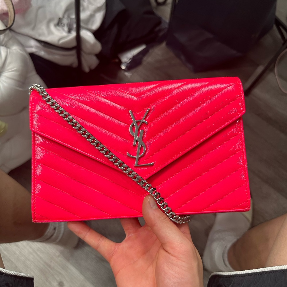 Yves Saint Laurent Pink Chevron Quilted Clutch
